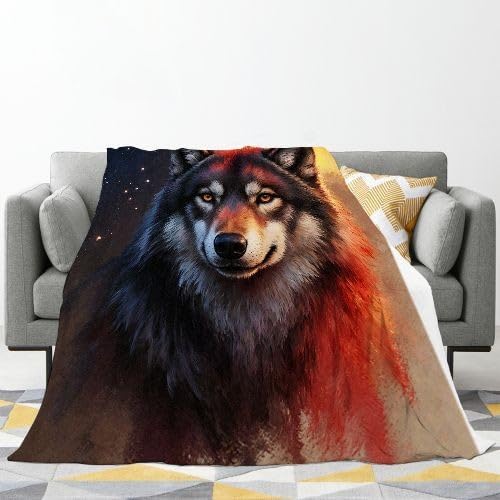 Manta para Sofá 240x260 cm Lobo Adolescente de Colores, Manta de Franela Extra Grande Premium, Ligera y Antiarrugas, Multiusos para Sofá, Picnic, Uso Doméstico y Exterior, AQ6186