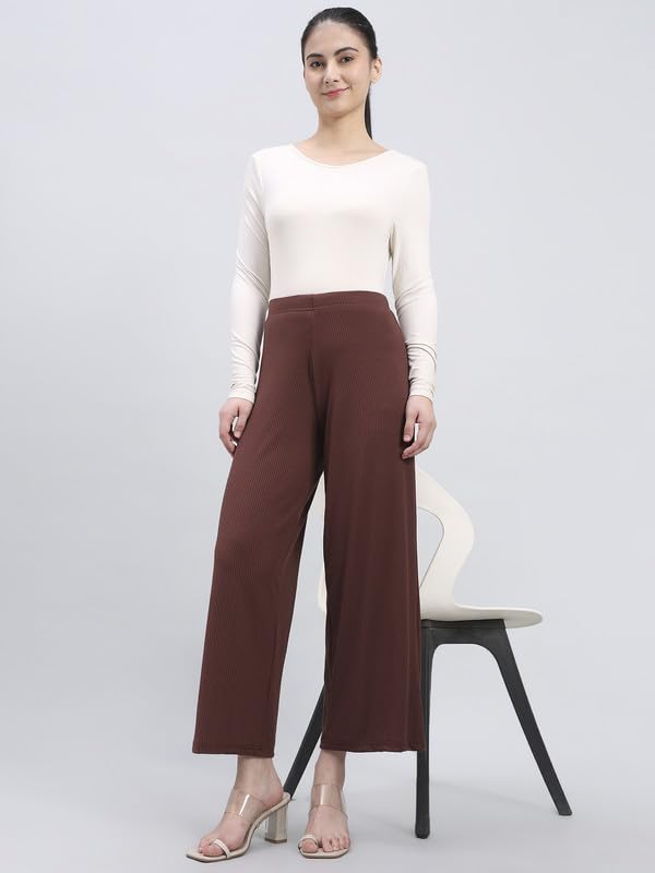Image of GO COLORS Soft Rayon Blend Rib Palazzo Full Length for Women| Breathable, Mid Rise