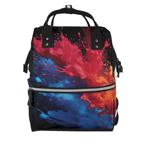 Sac à langer multifonction grand sac à dos ordinateur imprimé bleu rouge noir