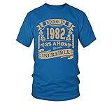  TEEZILY Camiseta Hombre Hecho en 1982 35 años Siendo increible - Azul eléctrico - L