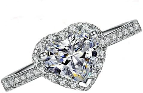 FAIRY COUPLE 7MM Dazzling Heart Halo Promise Ring for Women, Hypoallergenic 18K White Gold Plated CZ Engagement Ring, Micro Pave Simulated Diamond Jewelry Gift R200 - Image 2