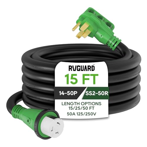 RVGUARD 50 Amp 15 Foot RV Power Cord, 14-50P to SS2-50R Generator Extension...