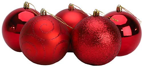 Christmas Concepts® Pack of 5 - Adornos de árbol de Navidad Extra Grandes de 100 mm - Adornos Brillantes, Mate y con Brillo (Rojo) Cover