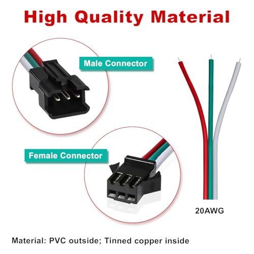 VISDOLL 30 Pairs JST SM 3 Pin Connectors 15cm 20AWG Wire Female/Male LED Connector for WS2812B WS2811 WS2812 WS2814 SK6812 CCT LED Strip Light
