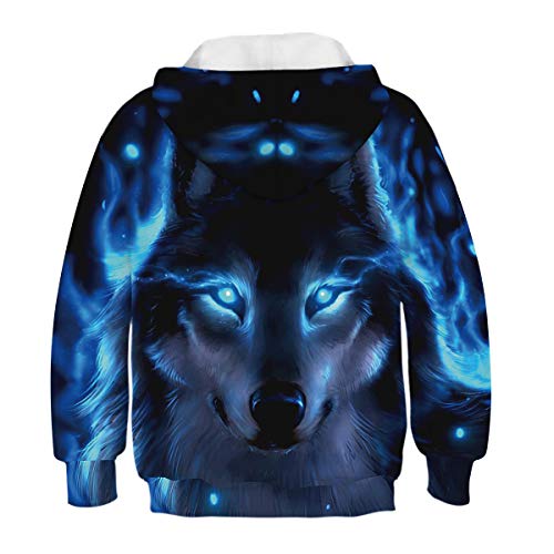 Ainuno Cool Boys Hoodie Wolf Sweatshirts Kids Girl Jacket Black Blue Hooded Hoody Sweater Size 8 10 12, Cool Wolf,8-11 Years Old #TOP1