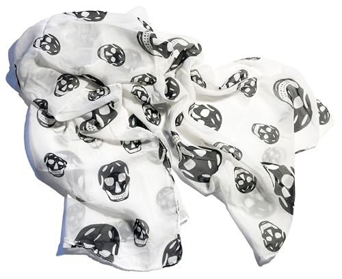 Mazeology Skull Scarf Soft Silky Poly Chiffon 55” Long Scarf Gothic Black and White Gothic Punk Accessory 18” Wide, Pirate Bandana for Women & Men2