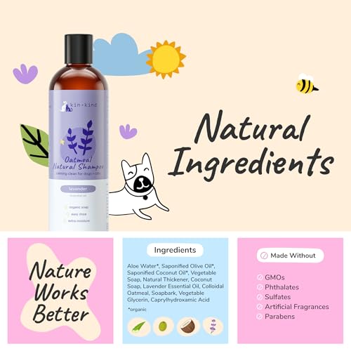 kin+kind Oatmeal Shampoo for Dogs & Cats – Natural Anti Itch Pet Shampoo for Sensitive Skin w/Colloidal Oatmeal, Coconut Oil & Olive Oil – Moisturizing Oatmeal Bath for Dry, Itchy – Lavender 12 fl oz - Image 6