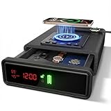 Biometric Fingerprint Gun Safe with Phone & Watch Wireless Charging, 3 Quick Access, Clock Handgun Safe with Adjustable Brightness, Backlit Keypad, Pistol safe for home, office, family