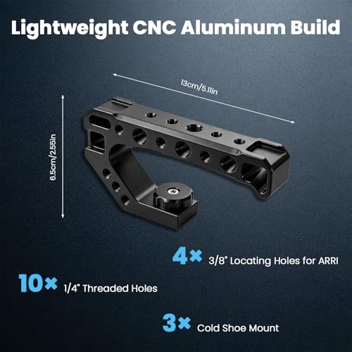 Image of ZORBES Aluminum Alloy Cold Shoe Camera Handle, CNC Metal Top Handle with 1 /4'' & 3 /8'' Threaded Holes, Multi-Mount Rig Grip for DSLR Mirrorless Camera Cage, for Video Recording & Vlogging