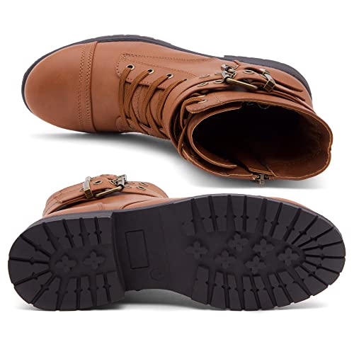 Herstyle Florence2 Women's Combat Booties Mid-Calf Boots Ankle Lace up Military Shoes, 1721Tan,Size 8.04