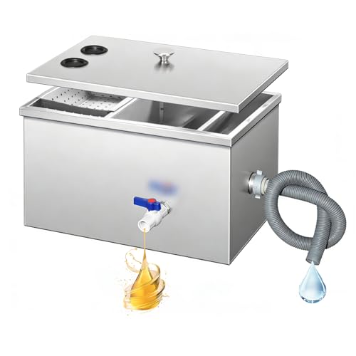 Kommerzieller Fettabscheider 45L Edelstahl Öl Wasser Separator mit 2 Top Einlässe Fettabscheider Ölabscheider für Restaurant Küche Zuhause 50X30X30cm