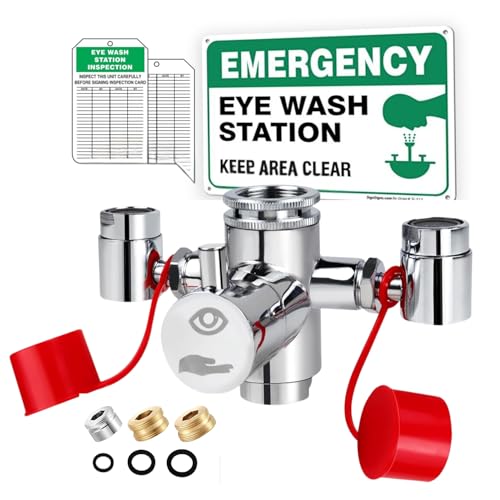 Image of Emergency Eye Wash Station Faucet Mount, Compact Eyewash Station - 1 Pack | 360 Rotatable, Includes Tags, Safety Sign, 3 Adapters - 11.4 L /min High Flow for Lab,Hospital & Industrial Safety