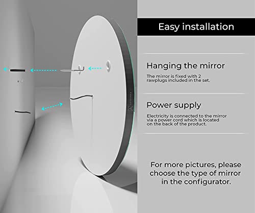 A Artforma Bathroom Led Round Lighted Mirror (40 Inch) Illuminated Backlit Vanity Mirror | Dimmable Leds Touch Button Anti-Fog Led Clock | Fully Customizable L123 #TOP5