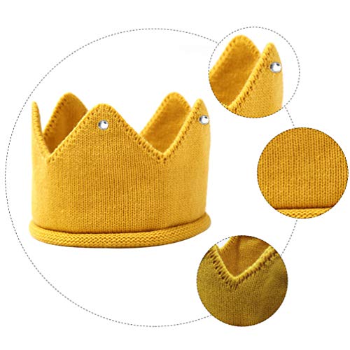 Kisangel Baby Boy Girl Crown Knitted Woolen Hat Baby Birthday Tiara Winter Beanie Cap Baby Shower Crown Photo Prop (Yellow)3