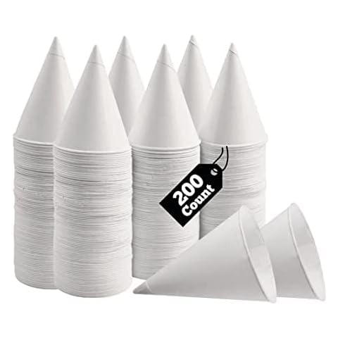 200 x 4oz Single Wall White Paper Cone Cups with Rolled Rim - for Water Cooler, Snow Cones - Eco-Friendly Drinkware Cover
