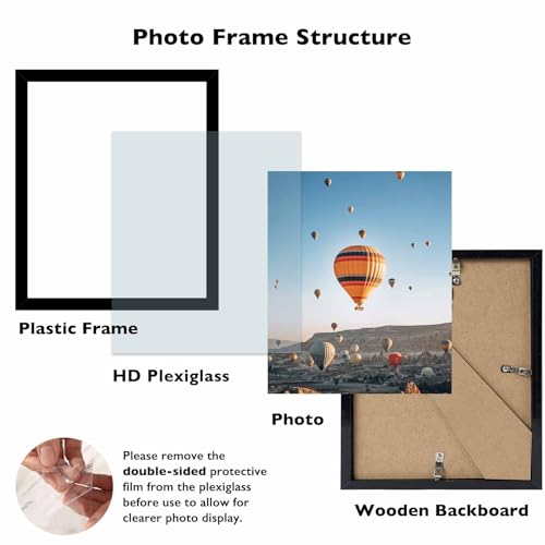 Image of JCJMY 8x9 Picture Frame Black for Wall Hanging or Tabletop, Wall Mounting Horizontally or Vertically, 8 x 9 Wall Gallery Poster Photo Frame with Shatter Resistant Plexiglass, Black