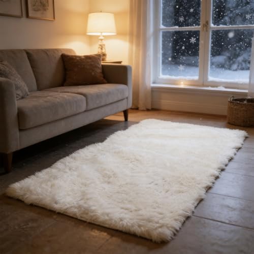 Carpette pour salon et chambre blanc cocooning