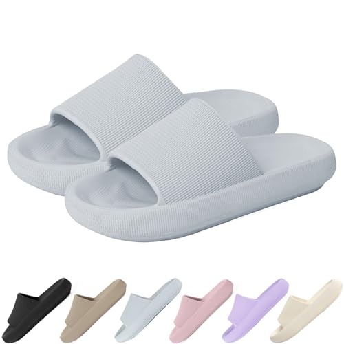 Solutra Chanclas de baño para mujer verano, Zapatillas de casa para hombres, chanclas niño, pantuflas antideslizantes suaves zapatillas de nube con suela gruesa(Gris,40/41)