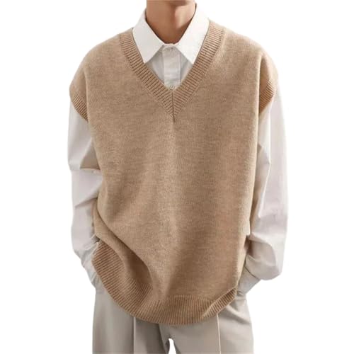 Men Sweater Vest Solid Knit V Neck Sleeveless Pullover Casual Waistcoat