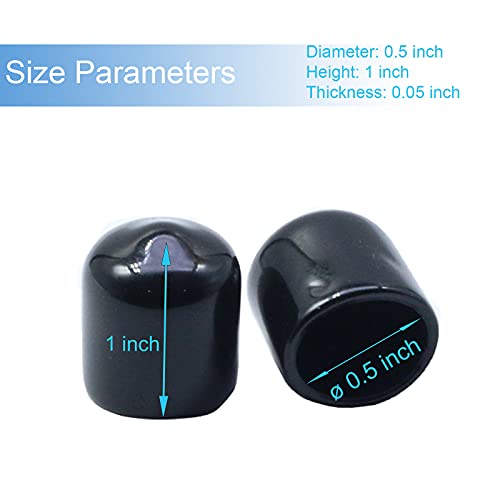 Image of Acocony 1 /2 Inch Rubber Cap (12.70 mm) Round Black Pack of 12 | 0.5 inch PVC Rubber End Caps Dustproof, Protective & Aesthetic Flexible Covers for Tubing, Pipes, Poles, Bolts & More