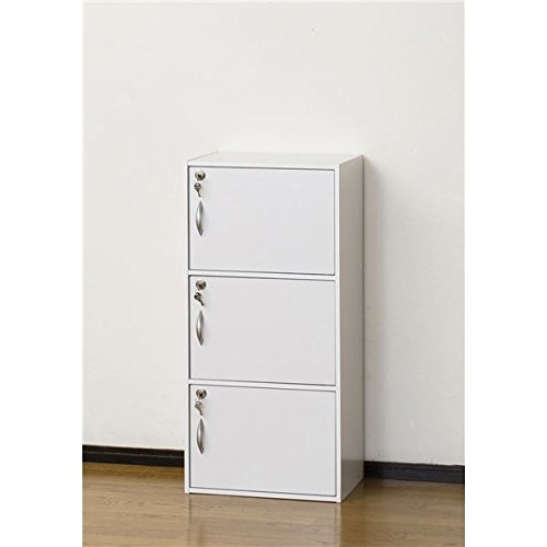 Amazon｜鍵付きボックス/扉付き収納ラック 〔3段 ホワイト〕 高さ87cm