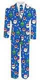 Boys Blue Suit Set for Party Birthday Christmas 7-8 Years Old Funny Glasses Santa Claus Xmas Tuxedo Wear Formal Suit with Jacket Pants Tie