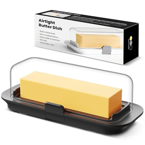Butter Dish with Lid for Countertop and Refrigerator Door Shelf, Airtight Butter Keeper Container, Locking Butter Holder for East/West Coast Butter, BPA-free, Microwave/Dishwasher Safe