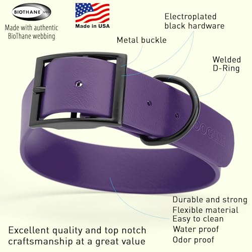 Image of Dogline Biothane Waterproof Dog Collar Strong Coated Nylon Webbing with Black Hardware Odor- Proof for Easy Care Easy to Clean High Performance Fits Small Medium or Large Dogs, Violet Purple