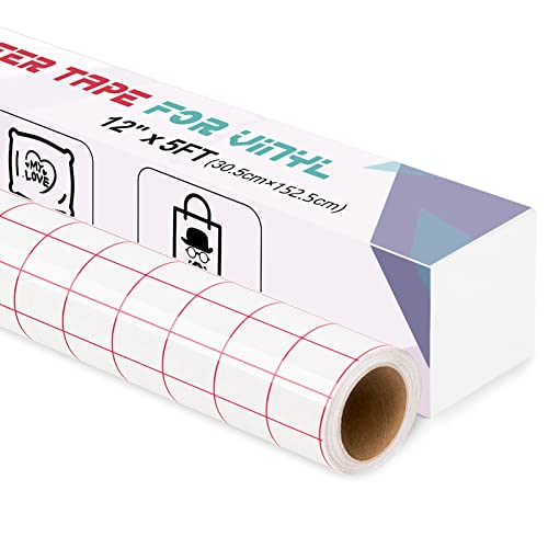 IModeur Transfer Tape for Vinyl 12 x 5Ft (30.5 x 152.5cm) Clear Vinyl Transfer Paper Tape Roll with Red Grid for Permanent Vinyl and Self Adhesive Vinyl for Signs Stickers Car Decals