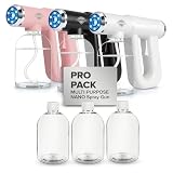 White + Black + Pink Professional Nano Spray Gun with Blue Light + 3 Replacement Bottles, Cordless Disinfectant Spray Bottle for Fine Alcohol Mist Sprayer, Versatile Barber Spray Gun and Plant Mister