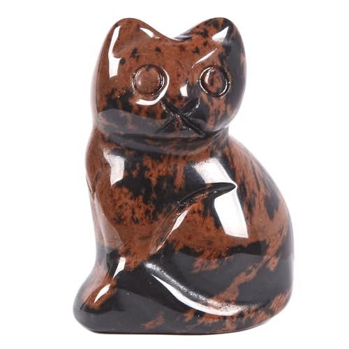 Estatua artesanal de gato en obsidiana caoba natural 30x20x16 mm miniatura 1