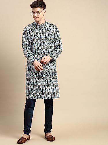 Image of Men's Black Art Silk Regular Fit Ethnic Motifs Kurta | Indian Kurta | Festive Ethnic Kurta with Embroidered Packet