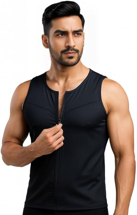 ALPHALAYER Men’s Compression Vest | Zipper & Hook Chest Shapewear | Premium Nylon-Lycra Apparel Fabric