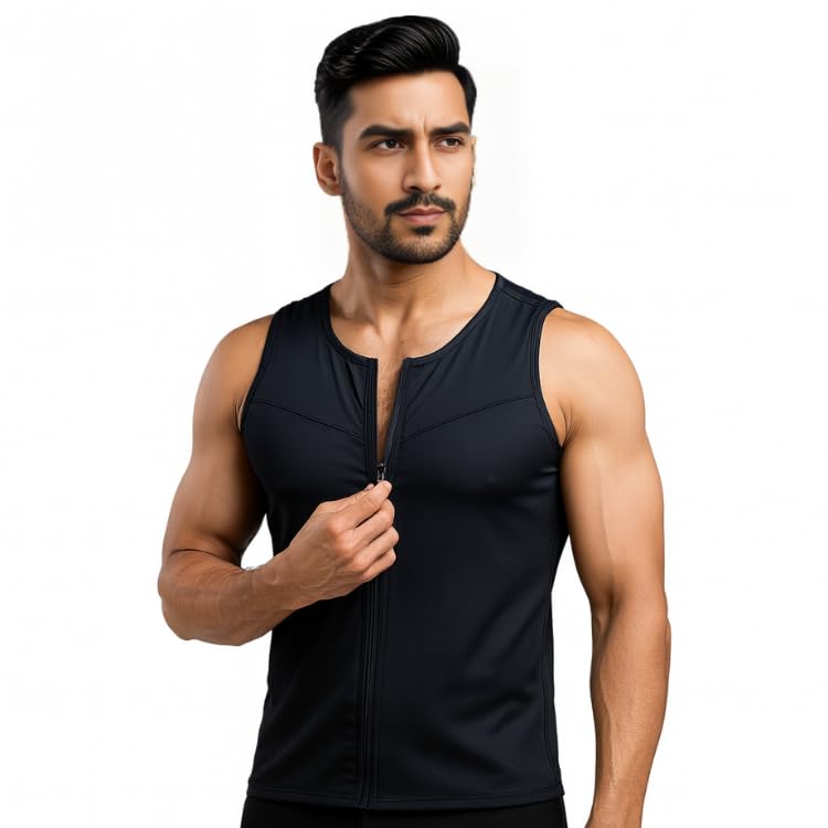 Image of Men's Compression Vest | Zipper & Hook Chest Shapewear | Premium Nylon-Spandex Apparel Fabric