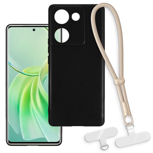 OAGELIM 2-in-1�ی�P�[�X�ƃ��X�g�X�g���b�v Vivo Y100 5G V2313A China �Ƃ̌݊������� ���O���\�ȃ��j���[�h�t���d�b�J�o�[�A����~�ߕ����h�~�O���b�v�n���h�� (�u���b�N + �S�[���h)