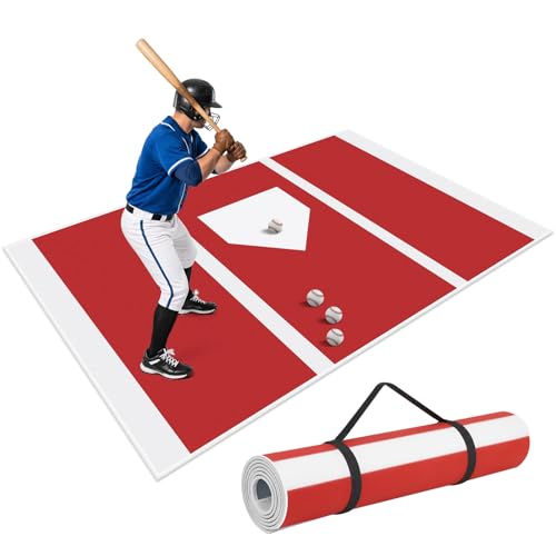 JNATER Baseball Batting Mat - 6 x 4 ft Softball Baseball Hitting Mat with Non-Slip Rubber Backing, Portable Batters Box Turf Mats with Home Plate for Batting Stance Practice Indoor or Outdoor