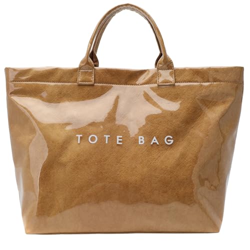 PVC Clear Tote Bag for Women, Large Plastic Tote Beach Bag, Kraft Paper Hobo Handbag Purse with Top Handle
