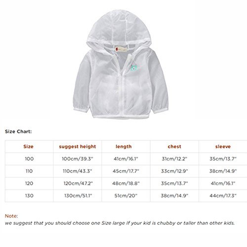 Unisex Kids UV/Sun Protection Hoodie Quick Dry Ultrathin Jacket for Travel,Beach and Air Conditioning (120) White
