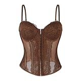 Korsett Damen Vollbrust Corsage Korsett Sexy Corset Top Gothic Vintage Corsagen Bustier Corsette Damen Schnürkorsett Top Lace Satin Overbust Bustier Lingerie Schnürung Corsage(A11 Braun,XS)