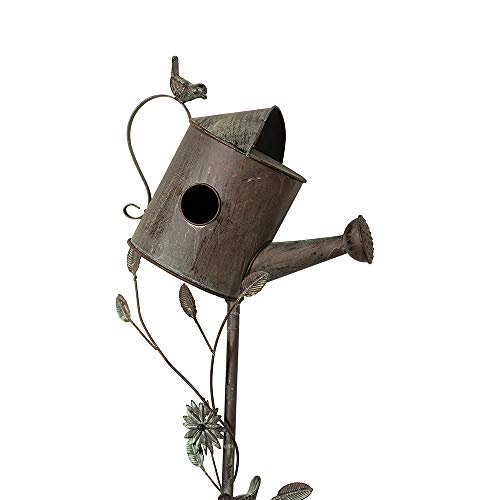 Mocome Bird Houses For Outside With Pole, Birdhouse Stake For Outdoor Garden Decorative Watering Can Accent(Rusty,57.9") #TOP7