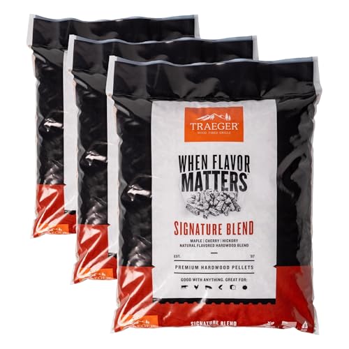 Traeger Grills Signature Blend 100% All-Natural Wood Pellets for Smokers and Pellet Grills, BBQ, Bake, Roast, 18 lb. Bag (Pack of 3)