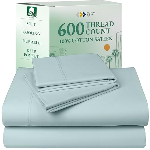CALIFORNIA DESIGN DEN 5-Star Hotel 600 Thread Count 100% Cotton Sheets Set - Soft & Smooth Queen Sheet for Bed with Deep Pockets, Quality Beats Egyptian Cotton Sheets and Pillowcases (Seafoam)