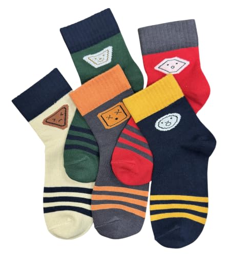 Image of Colourful Socks for Kids, Crew length, Soft Pure Cotton, Lightweight & Breathable, 1 to 9 Years, Pack of 5, Designer socks