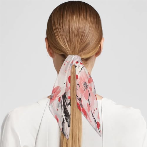 Cherry Blossoms Printed Silk Scarf for Women 23.6x23.6" Satin Head Scarf4