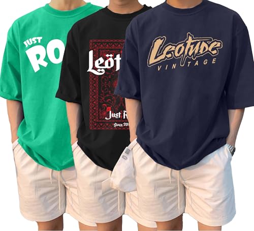 Image of LEOTUDE Men's Half Sleeve Round Neck Cottonblend Graphic Print Oversized
