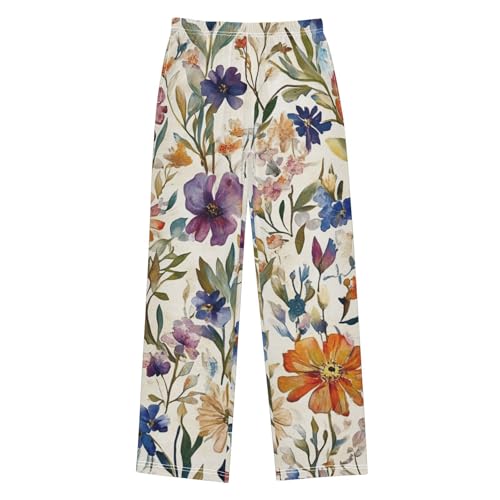 Boys' Pants Colorful Boho Wildflower Watercolor Long Bottoms Jogger Pants Elastic Waist Trousers with Pockets S-XL