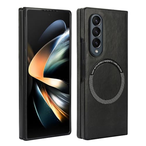 XKchatpt Magnetic for Samsung Galaxy Z fold 3 Case support wireless charging PU Leather Shockproof Slim Hard Case for Samsung Galaxy Z fold 3 (Black)