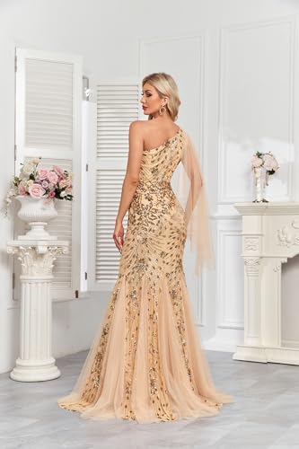 Image of One Shoulder Glitter Mermaid Dress for Mother of The Bride Women's Sexy Sequin Formal Gown