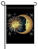 Uanvaha golden moon sun Garden Flag Double Sided crescent stars over blue black sky Boho chic tattoo Welcome Small Yard Flag Seasonal Outside Decor Yard Farmhouse 12.5X18 Inch