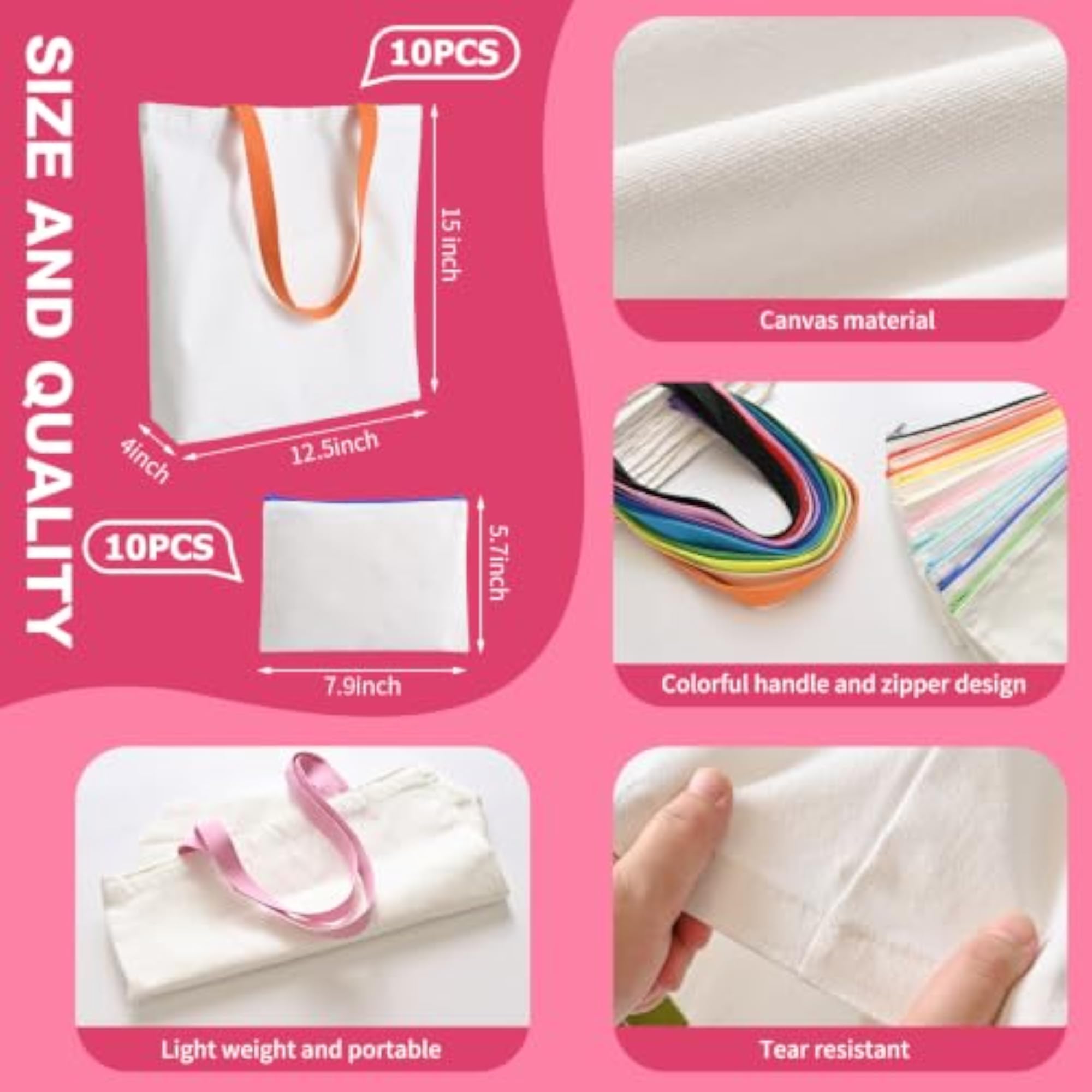 20-Pack Canvas Makeup Bags for DIY